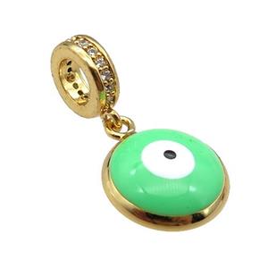 copper Evil Eye pendant with green enamel, gold plated, approx 12mm, 8mm, 5mm hole [FN25443-12MM]