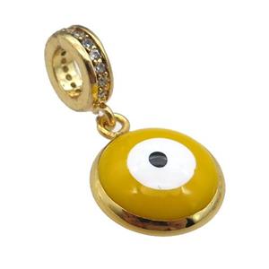 copper Evil Eye pendant with yellow enamel, gold plated, approx 10mm, 8mm, 5mm hole [FN25444-10MM]