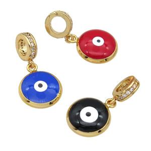 copper Evil Eye pendant with enamel, gold plated, mixed, approx 10mm, 8mm, 5mm hole [FN25445-10MM]