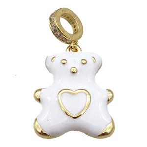 copper Bear pendant with white enamel, gold plated, approx 17-20mm, 8mm, 5mm hole [FN25446]