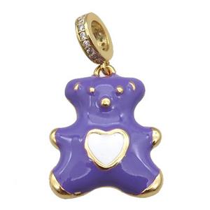 copper Bear pendant with lavender enamel, gold plated, approx 17-20mm, 8mm, 5mm hole [FN25449]