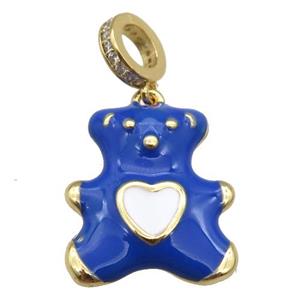 copper Bear pendant with royalblue enamel, gold plated, approx 17-20mm, 8mm, 5mm hole [FN25453]
