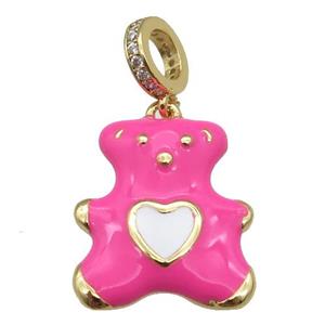 copper Bear pendant with hotpink enamel, gold plated, approx 17-20mm, 8mm, 5mm hole [FN25454]