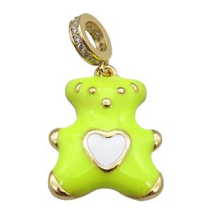 copper Bear pendant with yellow enamel, gold plated, approx 17-20mm, 8mm, 5mm hole [FN25455]
