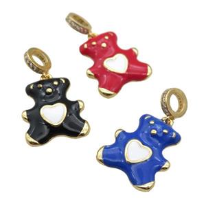 copper Bear pendant with enamel, gold plated, mixed, approx 17-20mm, 8mm, 5mm hole [FN25456]