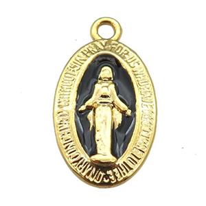 copper Jesus pendant with black enamel, gold plated, approx 12-18mm [FN25466]