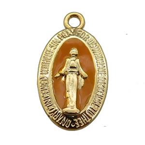 copper Jesus pendant with brown enamel, gold plated, approx 12-18mm [FN25469]