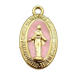 copper Jesus pendant with pink enamel, gold plated, approx 12-18mm [FN25470]