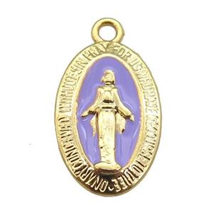 copper Jesus pendant with lavender enamel, gold plated, approx 12-18mm [FN25471]