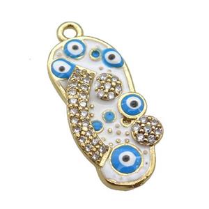 copper Shoe pendant paved zircon with white enamel, evil eye, gold plated, approx 10-20mm [FN25474]