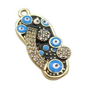 copper Shoe pendant paved zircon with black enamel, evil eye, gold plated, approx 10-20mm [FN25475]