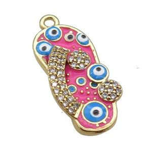 copper Shoe pendant paved zircon with hotpink enamel, evil eye, gold plated, approx 10-20mm [FN25476]