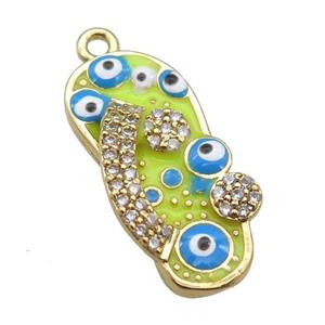 copper Shoe pendant paved zircon with yellow enamel, evil eye, gold plated, approx 10-20mm [FN25477]