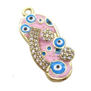 copper Shoe pendant paved zircon with pink enamel, evil eye, gold plated, approx 10-20mm [FN25479]