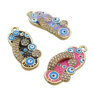 copper Shoe pendant paved zircon with enamel, evil eye, gold plated, mixed, approx 10-20mm [FN25480]