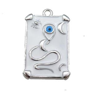 copper Tarot Card pendant with white enamel, platinum plated, approx 12-20mm [FN25482]