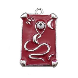 copper Tarot Card pendant with red enamel, platinum plated, approx 12-20mm [FN25484]