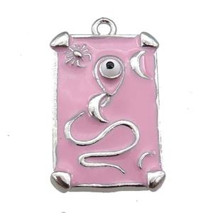 copper Tarot Card pendant with pink enamel, platinum plated, approx 12-20mm [FN25485]