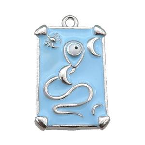copper Tarot Card pendant with blue enamel, platinum plated, approx 12-20mm [FN25486]