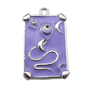 copper Tarot Card pendant with lavender enamel, platinum plated, approx 12-20mm [FN25487]