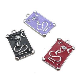 copper Tarot Card pendant with enamel, platinum plated, mixed, approx 12-20mm [FN25488]