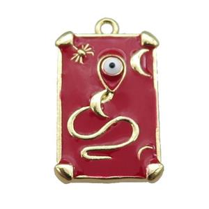 copper Tarot Card pendant with red enamel, gold plated, approx 12-20mm [FN25491]