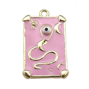 copper Tarot Card pendant with pink enamel, gold plated, approx 12-20mm [FN25493]