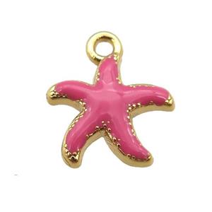 copper Starfish pendant with hotpink enamel, gold plated, approx 13mm [FN25498]