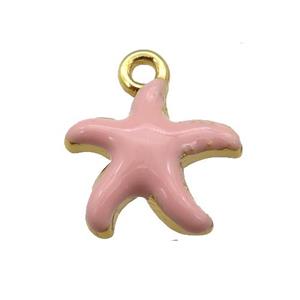 copper Starfish pendant with pink enamel, gold plated, approx 13mm [FN25501]