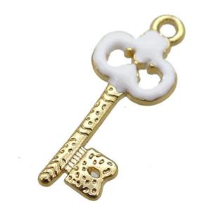 copper Key pendant with white enamel, gold plated, approx 11-24mm [FN25505]