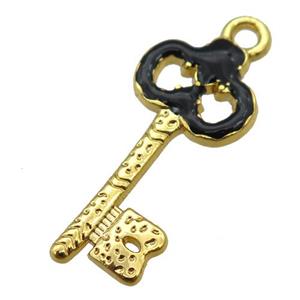 copper Key pendant with black enamel, gold plated, approx 11-24mm [FN25506]