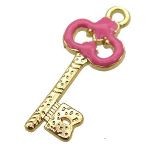 copper Key pendant with hotpink enamel, gold plated, approx 11-24mm [FN25507]