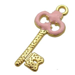 copper Key pendant with pink enamel, gold plated, approx 11-24mm [FN25508]