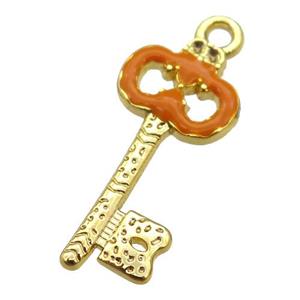 copper Key pendant with brown enamel, gold plated, approx 11-24mm [FN25511]
