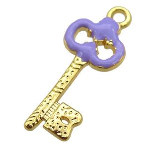 copper Key pendant with lavender enamel, gold plated, approx 11-24mm [FN25512]