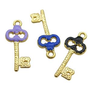 copper Key pendant with enamel, gold plated, mixed, approx 11-24mm [FN25513]