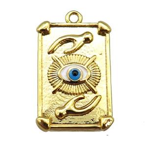 copper Tarot Card pendant with white enamel eye, hand, gold plated, approx 13-19mm [FN25526]