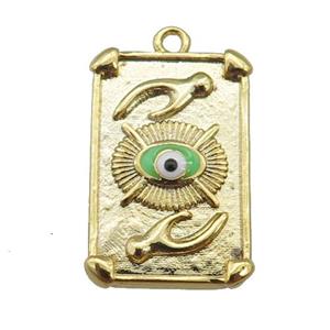 copper Tarot Card pendant with green enamel eye, hand, gold plated, approx 13-19mm [FN25528]