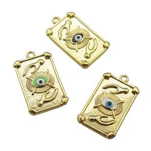 copper Tarot Card pendant with enamel eye, hand, gold plated, mixed, approx 13-19mm [FN25529]