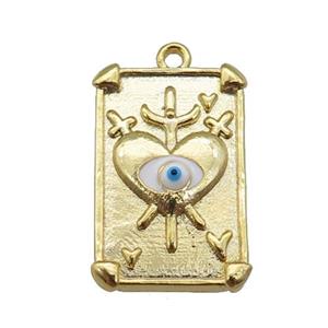 copper Tarot Card pendant with white enamel eye, sword, gold plated, approx 13-19mm [FN25530]