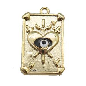 copper Tarot Card pendant with black enamel eye, sword, gold plated, approx 13-19mm [FN25531]