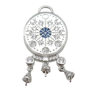 copper Moon pendant paved zircon, platinum plated, approx 19-35mm [FN25538]