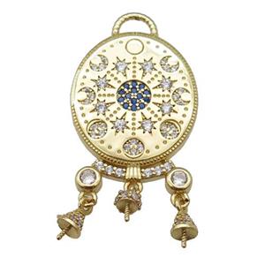 copper Moon pendant paved zircon, gold plated, approx 19-35mm [FN25539]