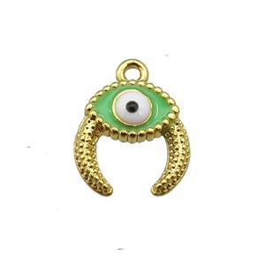 copper Evil eye pendant with green enamel, gold plated, approx 9mm [FN25542]