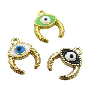 copper Evil eye pendant with enamel, horn, gold plated, mixed, approx 9mm [FN25543]