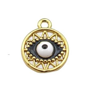 copper Evil eye pendant with black enamel, circle, gold plated, approx 10mm [FN25545]