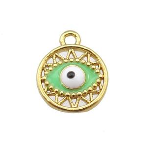 copper Evil eye pendant with green enamel, circle, gold plated, approx 10mm [FN25546]