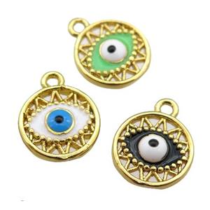 copper Evil eye pendant with enamel, circle, gold plated, mixed, approx 10mm [FN25547]