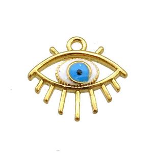 copper Evil eye pendant with white enamel, gold plated, approx 13-14mm [FN25548]