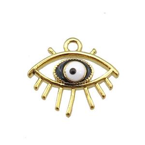 copper Evil eye pendant with black enamel, gold plated, approx 13-14mm [FN25549]